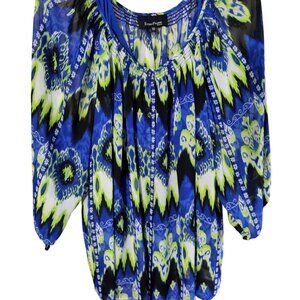 Evan-Pecone Womens Blue,Green Sheer Blouse W/Camisole Size 20W